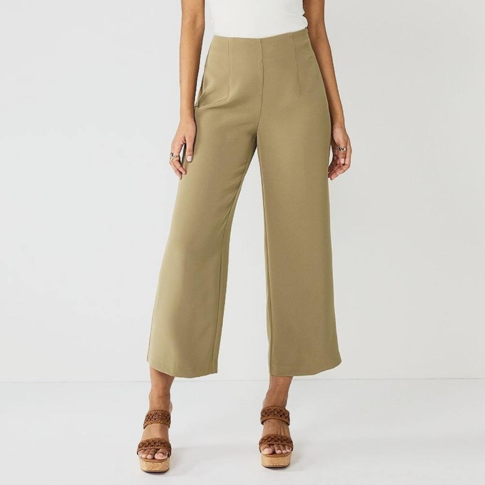 Nine West Pintuck Wide-Leg Ankle Dress Pants Womens 6 Light Brown Side Zip